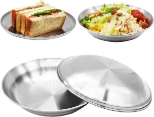 Korean Stainless Steel Plate Set of 4-2 Camping Plates With Lids - Unbreakable 8.3 Inch Metal Safe For Kids - Reusable Dinner Bowls For Snacks, Salad or Meals - Dishwasher Safe