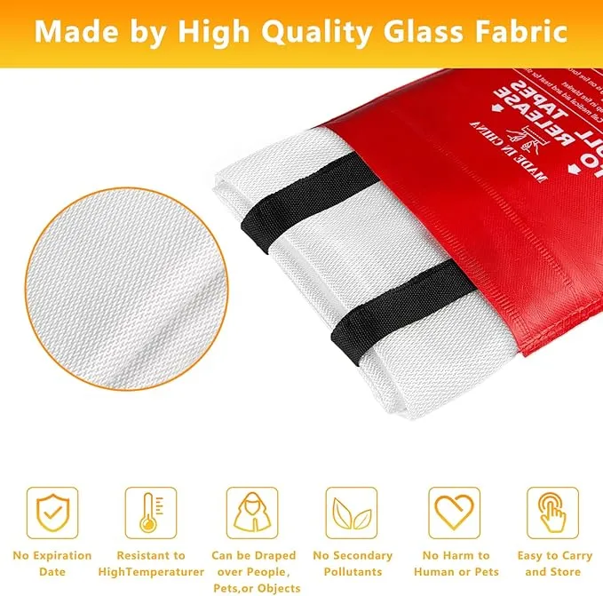 Kovshuiwe Emergency Fire Blanket for Home Kitchen, 4 Pack Fire Suppression Blanket, Fire Extinguisher Blanket, Flame Retardant Blankets Fiberglass Fire Blankets for House,Camping,Fireplace,Grill