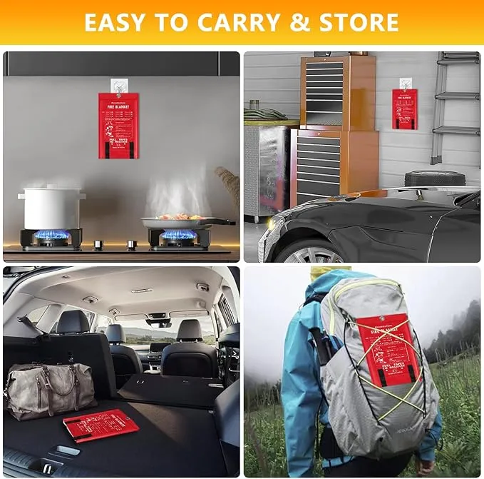 Kovshuiwe Emergency Fire Blanket for Home Kitchen, 4 Pack Fire Suppression Blanket, Fire Extinguisher Blanket, Flame Retardant Blankets Fiberglass Fire Blankets for House,Camping,Fireplace,Grill