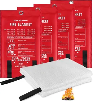 Kovshuiwe Emergency Fire Blanket for Home Kitchen, 4 Pack Fire Suppression Blanket, Fire Extinguisher Blanket, Flame Retardant Blankets Fiberglass Fire Blankets for House,Camping,Fireplace,Grill