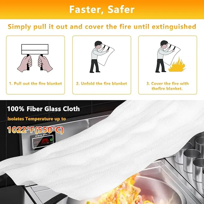 Kovshuiwe Emergency Fire Blanket for Home Kitchen, 4 Pack Fire Suppression Blanket, Fire Extinguisher Blanket, Flame Retardant Blankets Fiberglass Fire Blankets for House,Camping,Fireplace,Grill