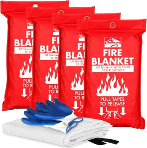 KP Emergency Fire Blanket - 4 Pack 40” x 40” - Be a Hero & Save Your Home - Fire Suppression Blanket for Kitchen, Fire Blanket for Home and Kitchen, Fiberglass Fire Blanket