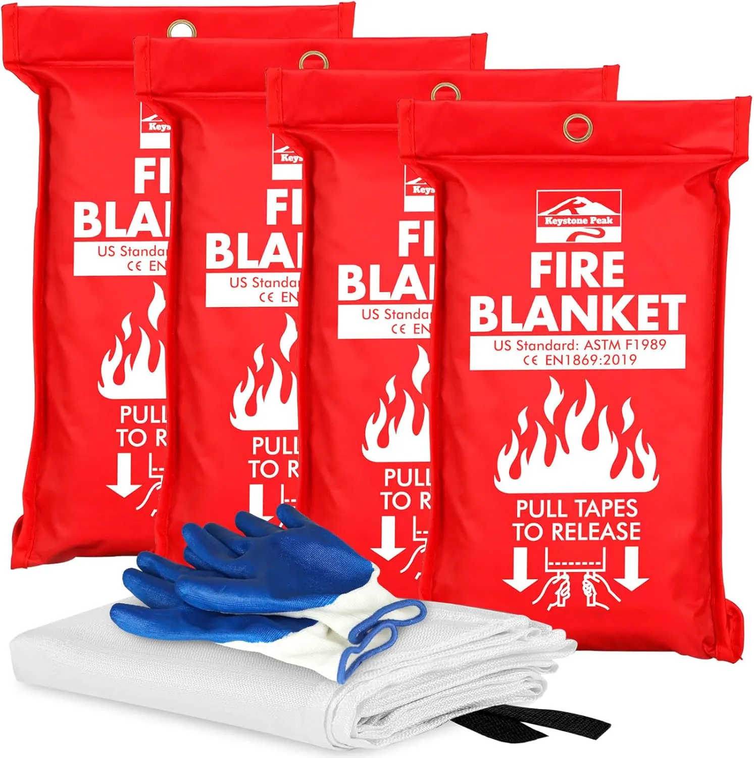 KP Emergency Fire Blanket - 4 Pack 40” x 40” - Be a Hero & Save Your Home - Fire Suppression Blanket for Kitchen, Fire Blanket for Home and Kitchen, Fiberglass Fire Blanket