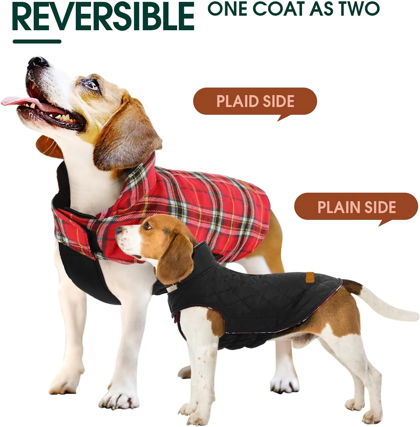 Kuoser Warm Dog Coat, Waterproof Dog Coats for X-Small Dogs, Adjustable Durable Doggie Winter Jacket Reversible Cozy Puppy Cold Weather Apparel from Small to Large Breed, Bright Red XS