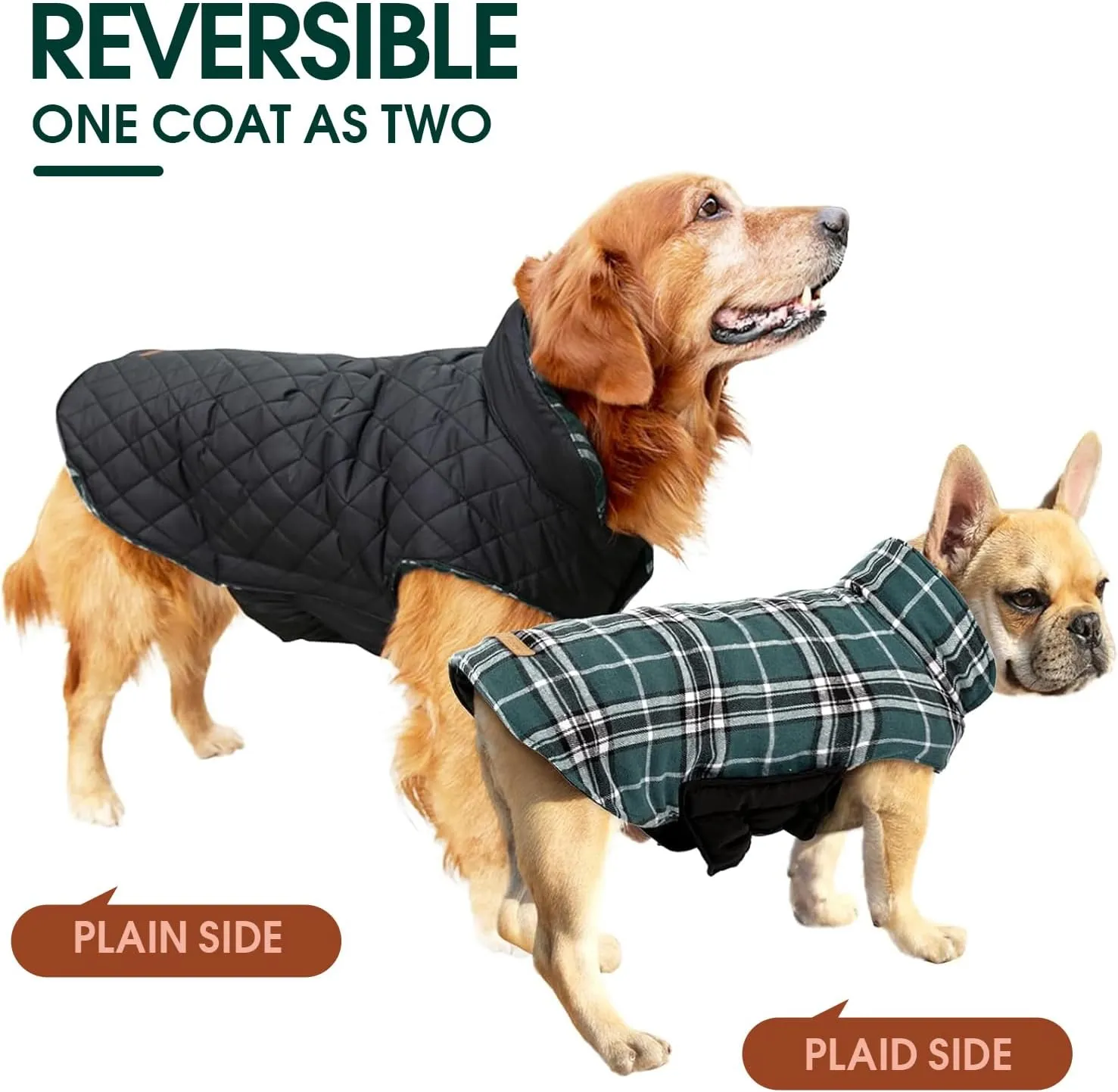 Kuoser Warm Dog Coat, Waterproof Dog Coats for X-Small Dogs, Adjustable Durable Doggie Winter Jacket Reversible Cozy Puppy Cold Weather Apparel from Small to Large Breed, Green XS