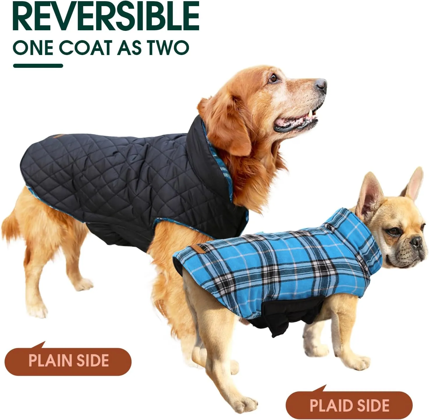 Kuoser Waterproof Dog Coat, Reversible Dog Jacket for Medium Dogs, Adjustable Durable Doggie Winter Coat Warm Puppy Cold Weather Apparel from Small to Large Breed, Blue M