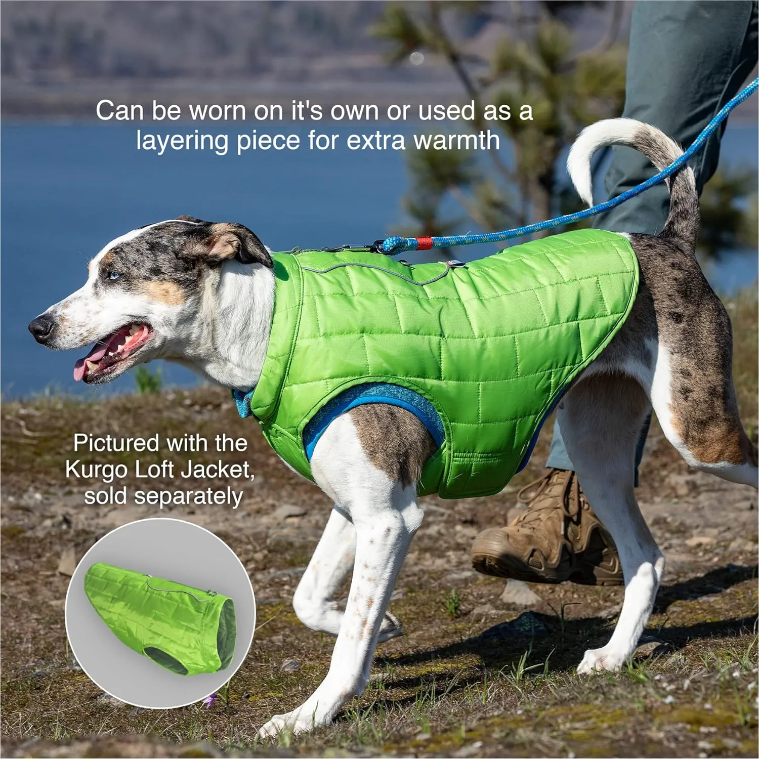 Kurgo Core Dog Sweater, Knit Dog Sweater with Fleece Lining, Cold Weather Pet Jacket, Zipper Opening for Harness, Adjustable Neck, Year-Round Sweater for Large Dogs (Heather Blue, Large)
