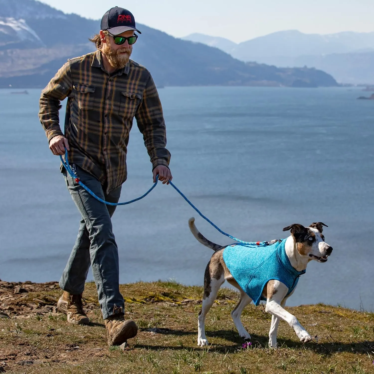 Kurgo Core Dog Sweater, Knit Dog Sweater with Fleece Lining, Cold Weather Pet Jacket, Zipper Opening for Harness, Adjustable Neck, Year-Round Sweater for Small Dogs (Heather Blue, X-Small)