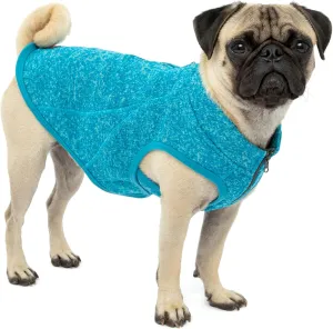 Kurgo Core Dog Sweater, Knit Dog Sweater with Fleece Lining, Cold Weather Pet Jacket, Zipper Opening for Harness, Adjustable Neck, Year-Round Sweater for Small Dogs (Heather Blue, X-Small)