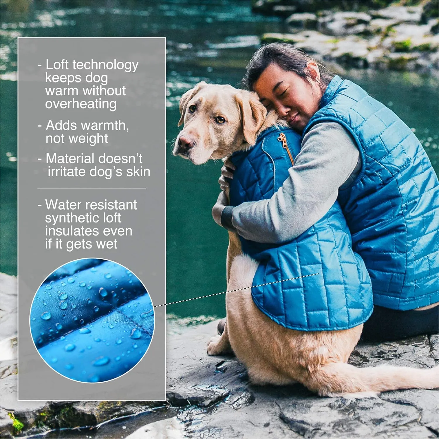 Kurgo Loft Dog Jacket, Reversible Dog Coat, Wear with Harness or Sweater, Water Resistant, Reflective, Winter Coat for Large Dogs (Ink Blue, L)