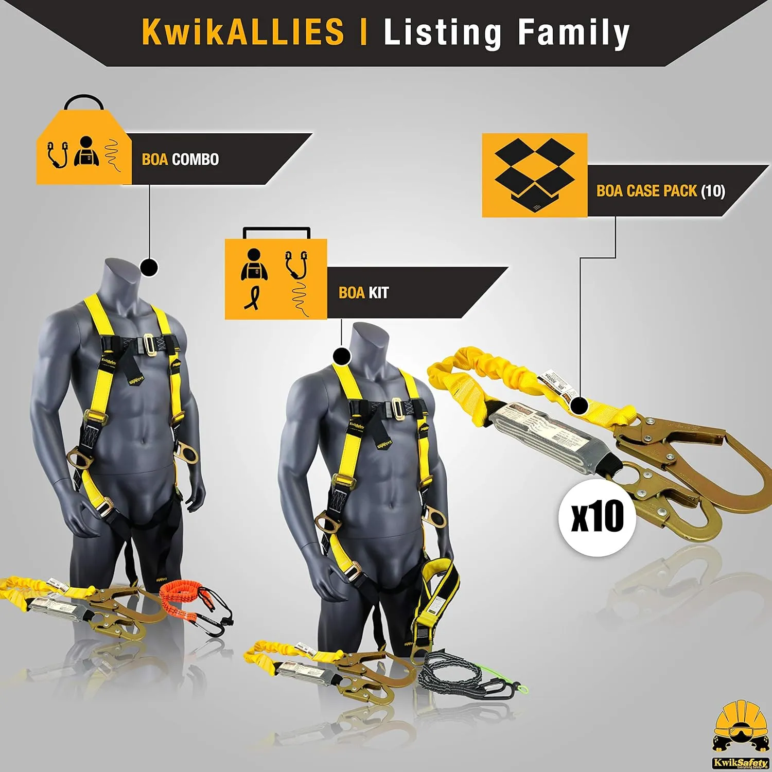 KwikSafety - Charlotte, NC - BOA [1 PACK] External Shock Absorber Single Leg 6ft Safety Lanyard OSHA ANSI Fall Protection Restraint Equipment Snap Rebar Hook Connectors Construction Arborist Roofing