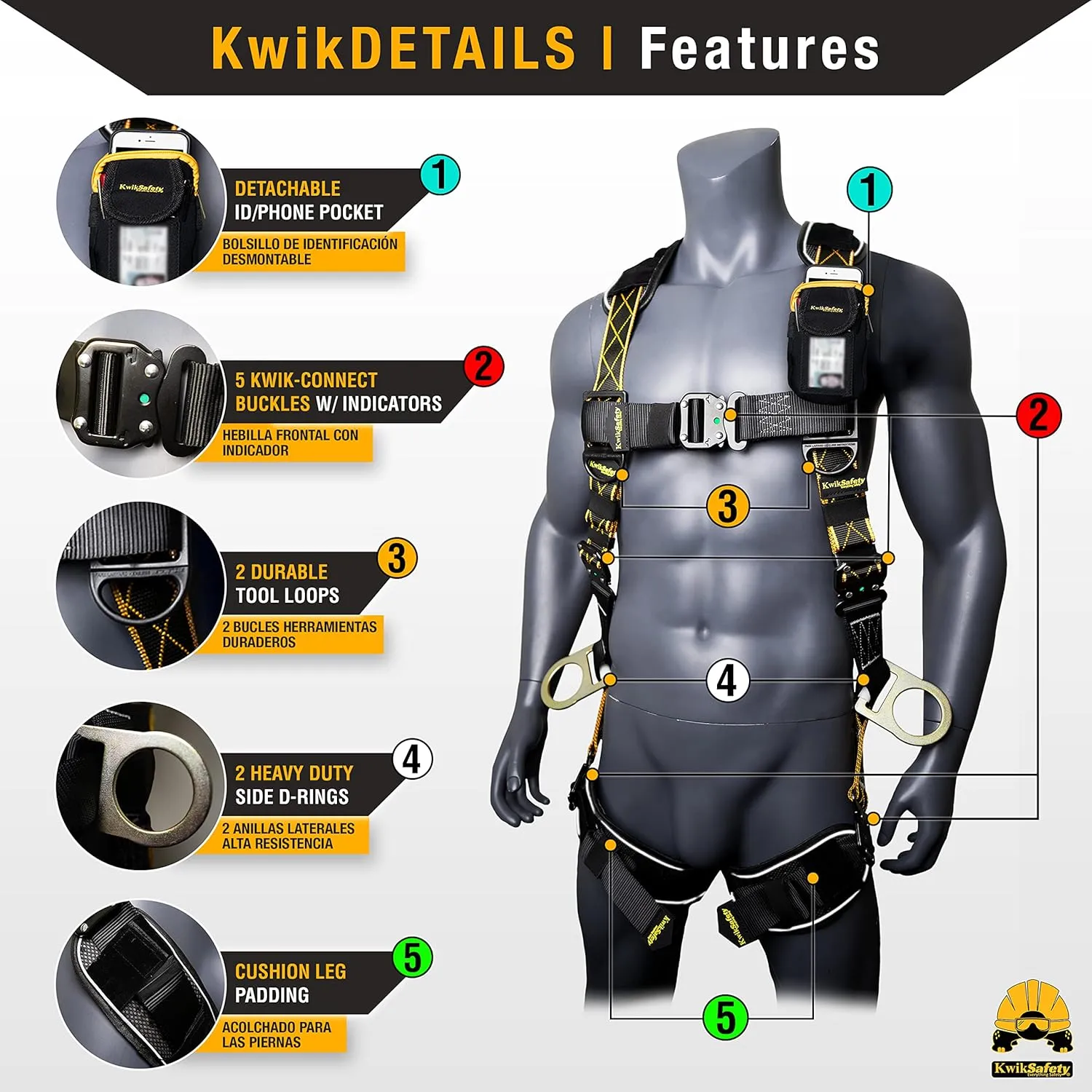 KwikSafety - Charlotte, NC - THUNDER Fall Protection Safety Harness [w/ 3 D-Rings] Construction PPE ANSI Tested OSHA