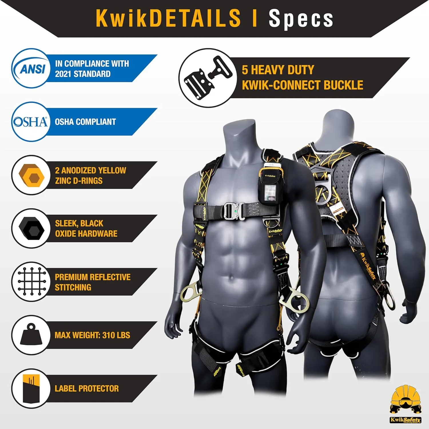 KwikSafety - Charlotte, NC - THUNDER Fall Protection Safety Harness [w/ 3 D-Rings] Construction PPE ANSI Tested OSHA