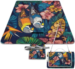 Large Beach Mat for Women Men Unisex, Foldable Waterproof Tropical Birds Flowers Floral Blanket for Outdoor Park Travel Picnic Accessories