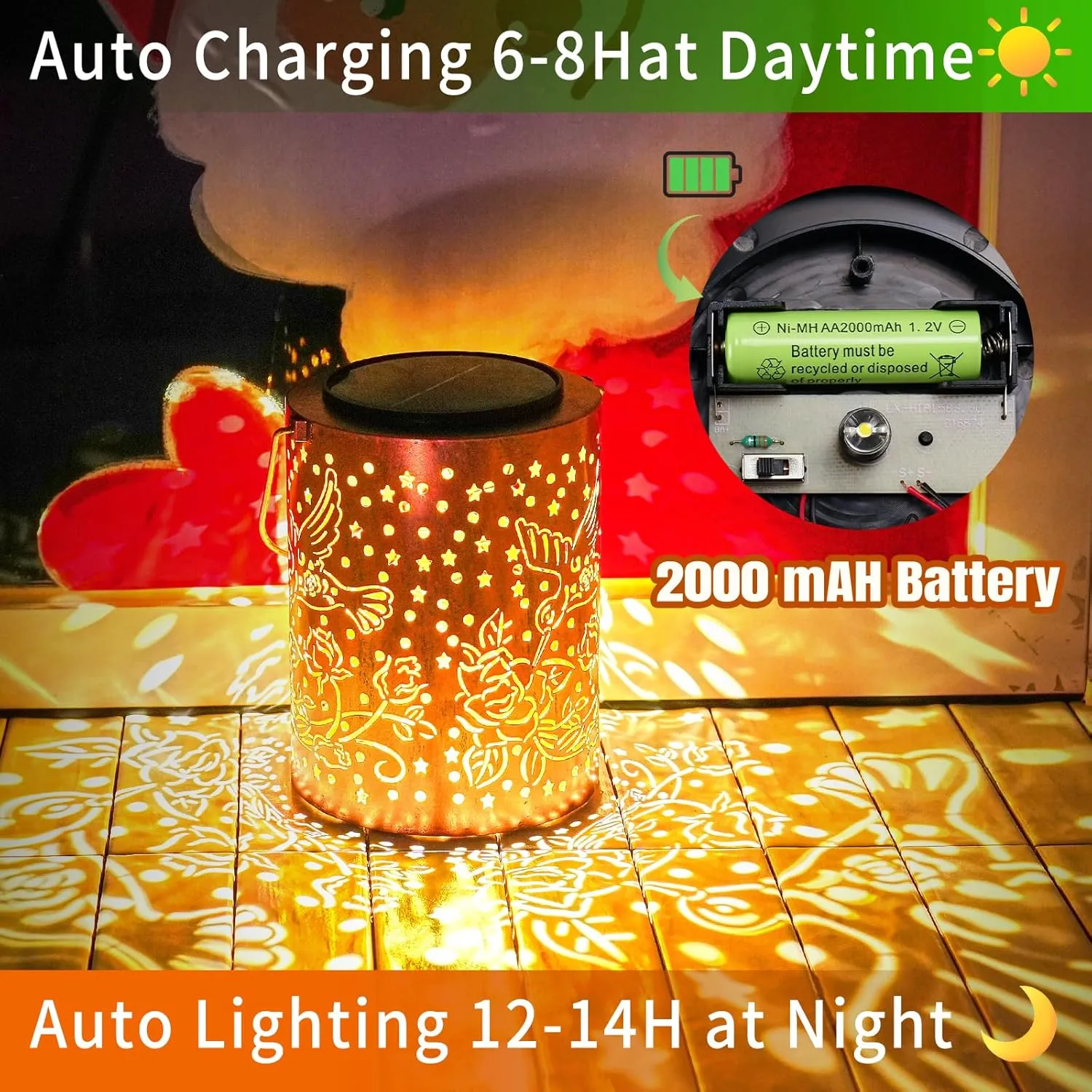 Large Hummingbird Solar Garden Lanterns, Upgraded Solar Panel & 2000mAh Battery Outdoor Waterproof, Housewarming Birthday Gifts, 13.4" Metal Hanging Lights for Backyard Patio Pathway Lawn