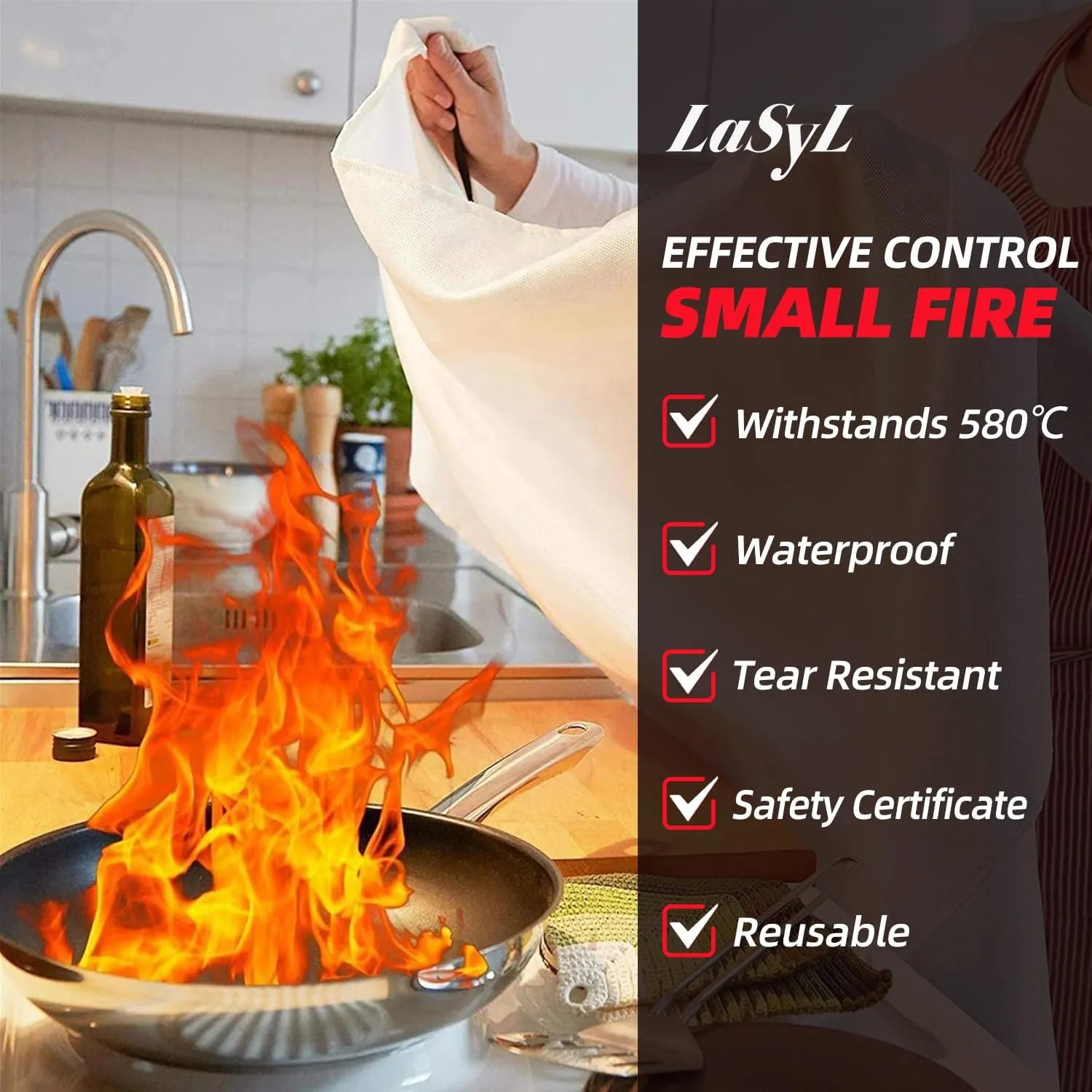 LaSyL Blanket Emergency for Home, 40" x 40"(Pack of 6), Fire Supression Blanket Good for Home Safety, Kitchen, and Camping,Hurricane Preparedness Items