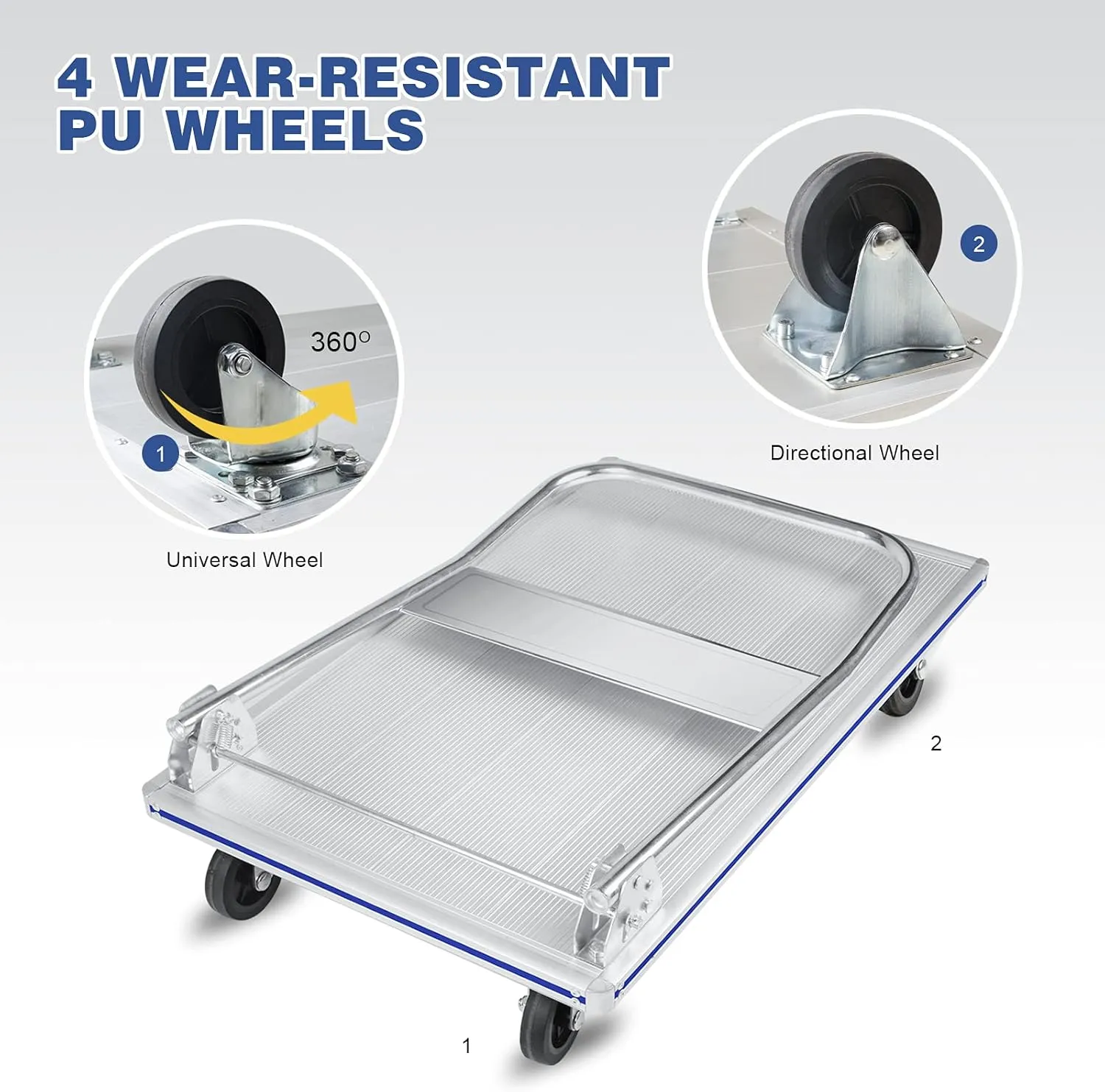 LEADALLWAY Flatbed Cart Aluminum Foldable Platform Cart 440lbs Capacity(29" Lx19 W)