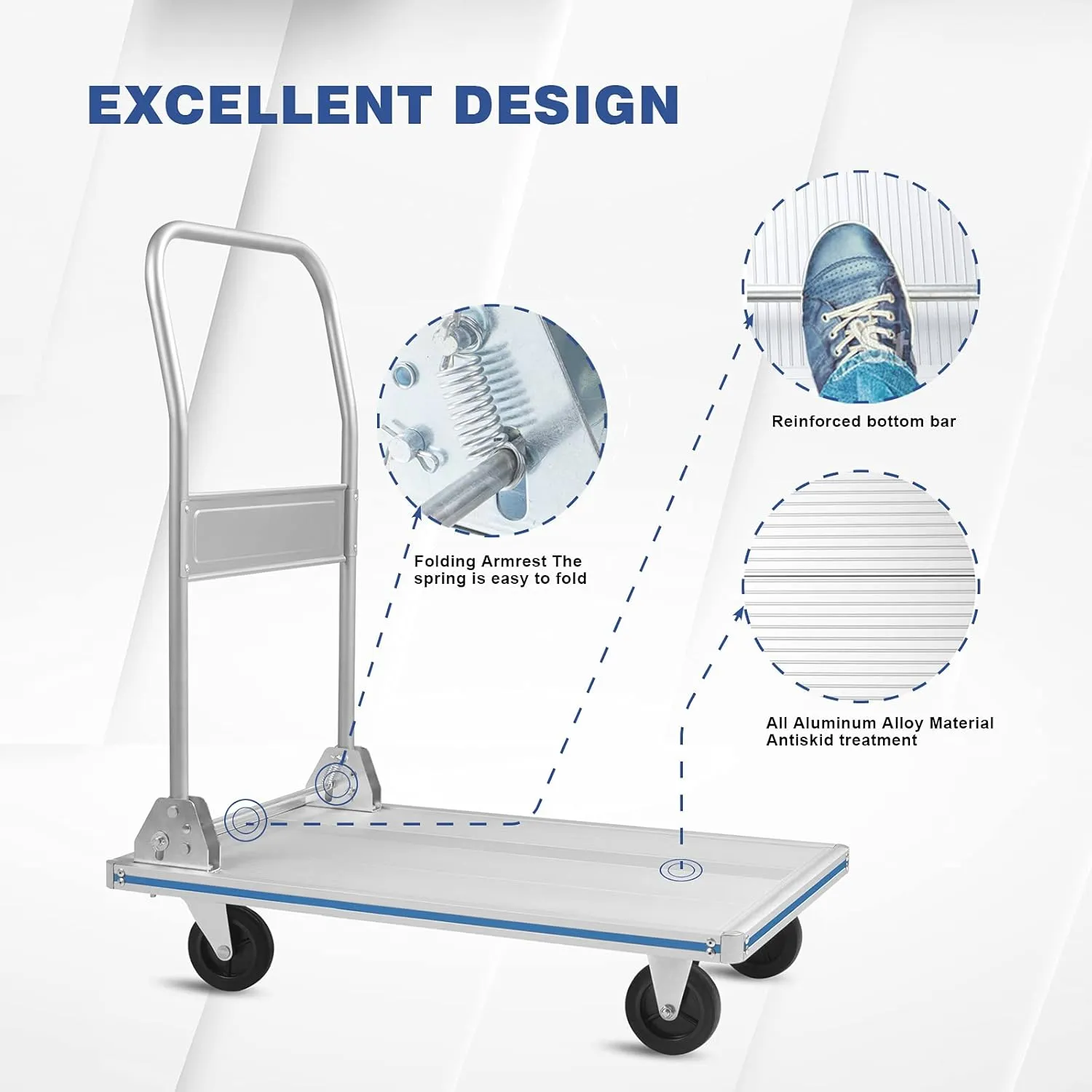 LEADALLWAY Flatbed Cart Aluminum Foldable Platform Cart 440lbs Capacity(29" Lx19 W)