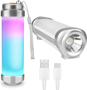 LED Camping Lantern Flashlight, Rechargeable Work Light Bar with Magnetic Base, 8 Light Modes, RGB Color Changing, Portable Dimming Torch for Power Outages, Emergencies, Tent Essentials