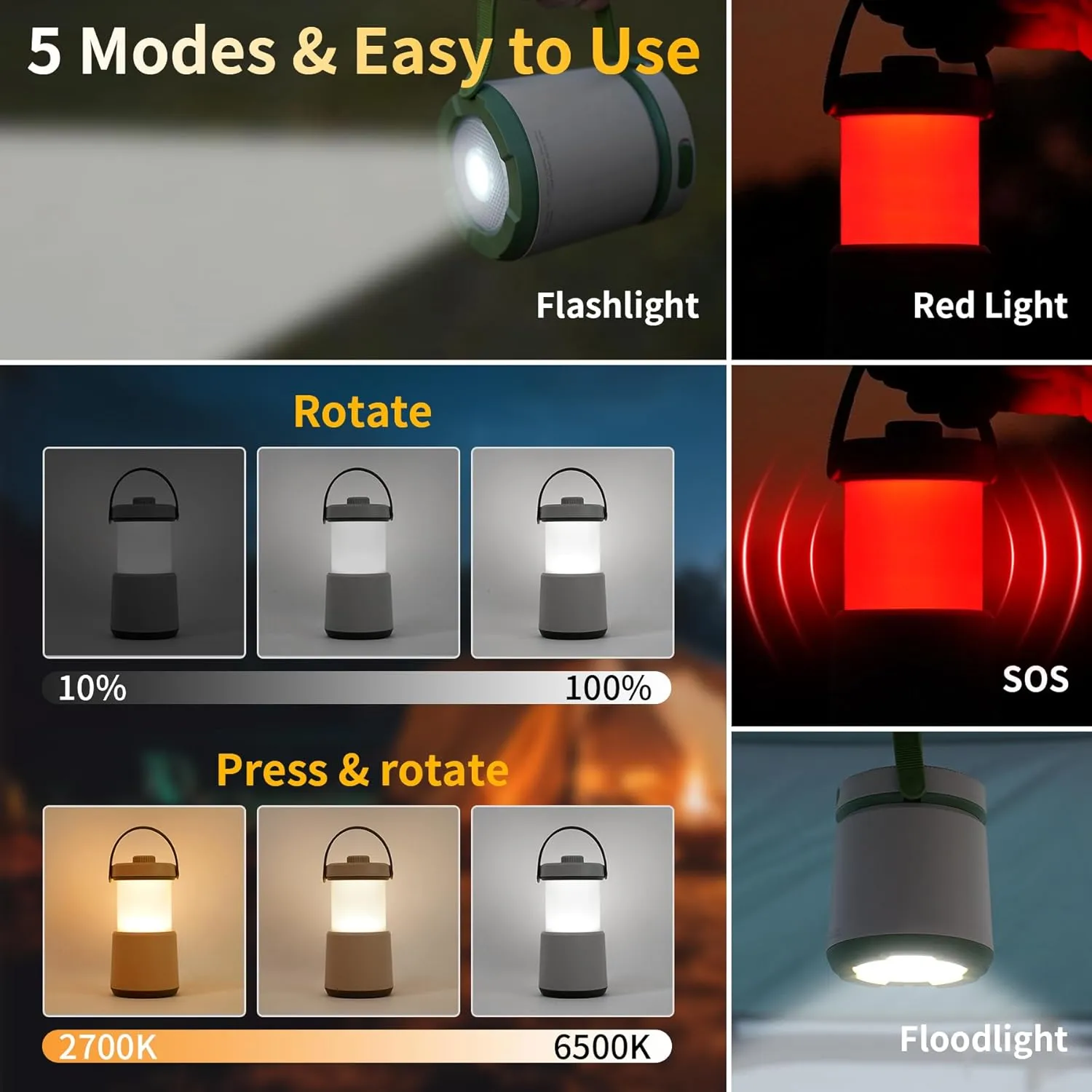LED Camping Lantern Rechargeable, 800LM, 230Hours Runtime, 5 Modes Camping Light with Red Light, IPX4 Waterproof Lantern Flashlight for Hurricane,Emergency,Power Outages,Home,Hiking