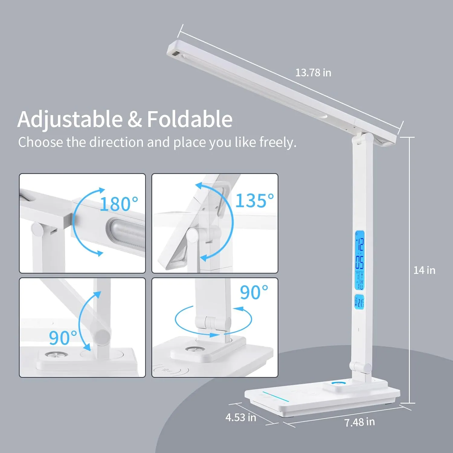 LED Desk Lamp with Wireless Charger: Desk Lamps for Home Office Bedroom, 5 Color Modes & Brightness Dimmable, 2 Night Light