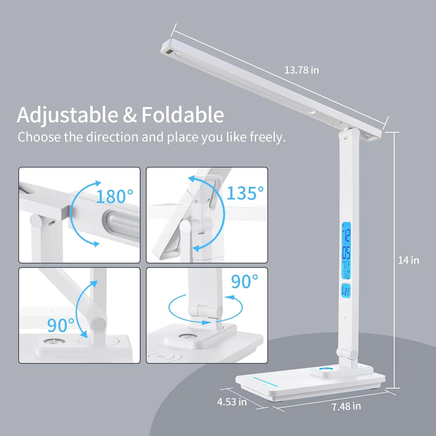 LED Desk Lamp with Wireless Charger: Desk Lamps for Home Office Bedroom, 5 Color Modes & Brightness Dimmable, 2 Night Light