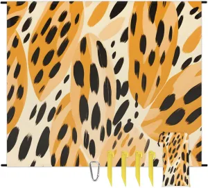 Leopard Beach Blanket, Sandproof Beach Mat, 68 x 59 Waterproof Quick Drying Sand Free Mat with 4 x Ground Spikes for Outdoor Travel Camping Hiking, Leopard Skin