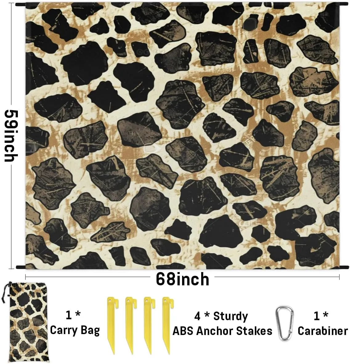 Leopard Beach Blanket, Sandproof Beach Mat, Adults Waterproof Quick Drying Sand Free Mat with 4 x Ground Spikes for Outdoor Travel Camping Hiking, Cheetah Print