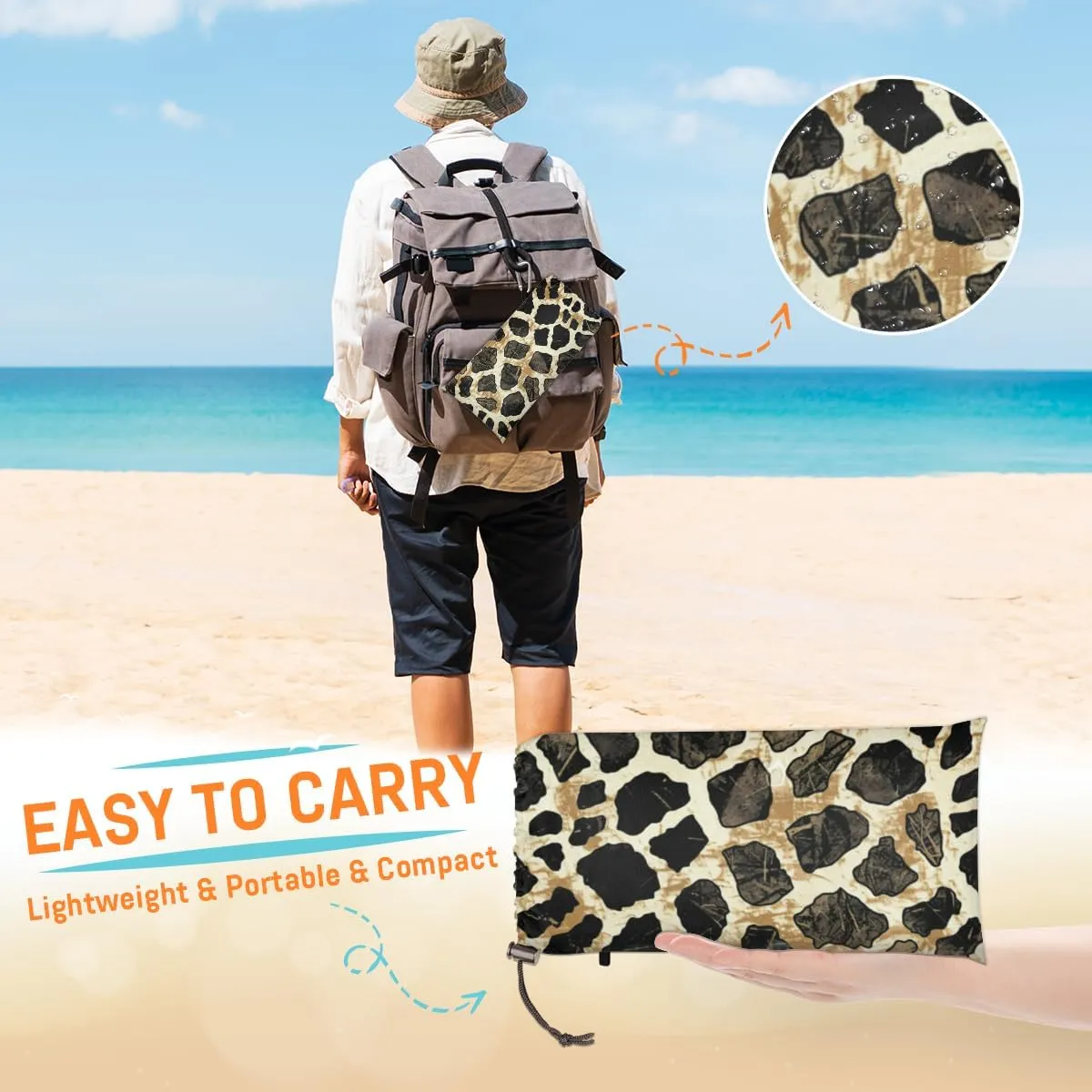 Leopard Beach Blanket, Sandproof Beach Mat, Adults Waterproof Quick Drying Sand Free Mat with 4 x Ground Spikes for Outdoor Travel Camping Hiking, Cheetah Print