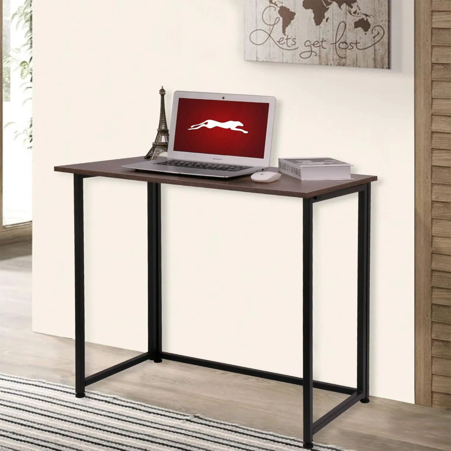 Leopard Outdoor Products Folding Computer Desk for Small Spaces, Space-Saving Home Office Foldable Computer Laptop Writing Desk, Compact Study Reading Table (Dark Brown)