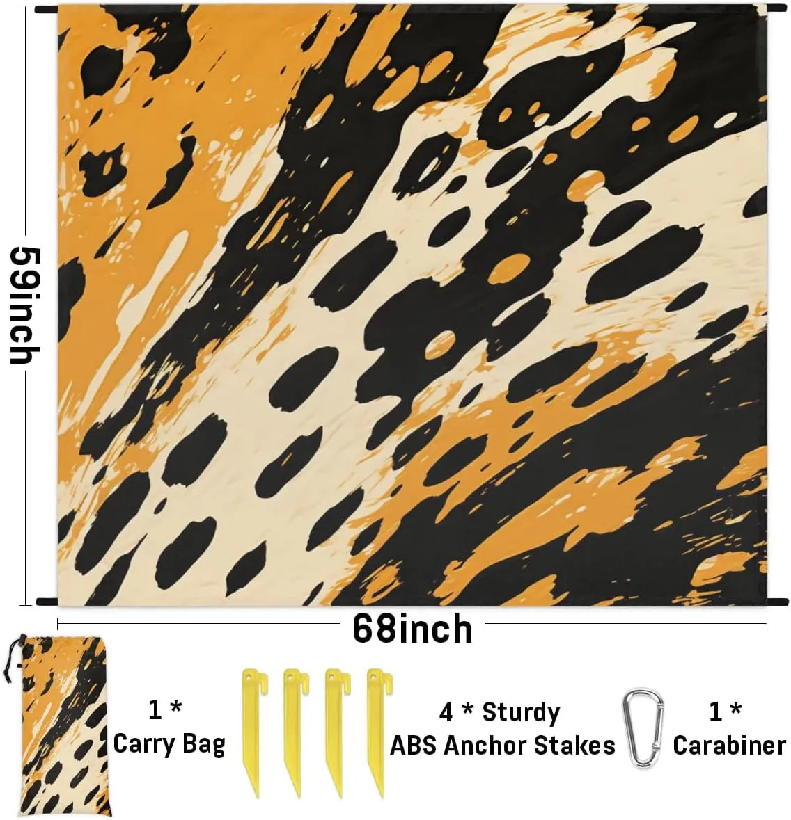 Leopard Print Beach Blanket, Sandproof Beach Mat, 68 x 59 Waterproof Quick Drying Sand Free Mat with 4 x Ground Spikes for Outdoor Travel Camping Hiking, Vintage Leopard