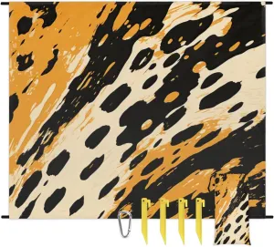 Leopard Print Beach Blanket, Sandproof Beach Mat, 68 x 59 Waterproof Quick Drying Sand Free Mat with 4 x Ground Spikes for Outdoor Travel Camping Hiking, Vintage Leopard