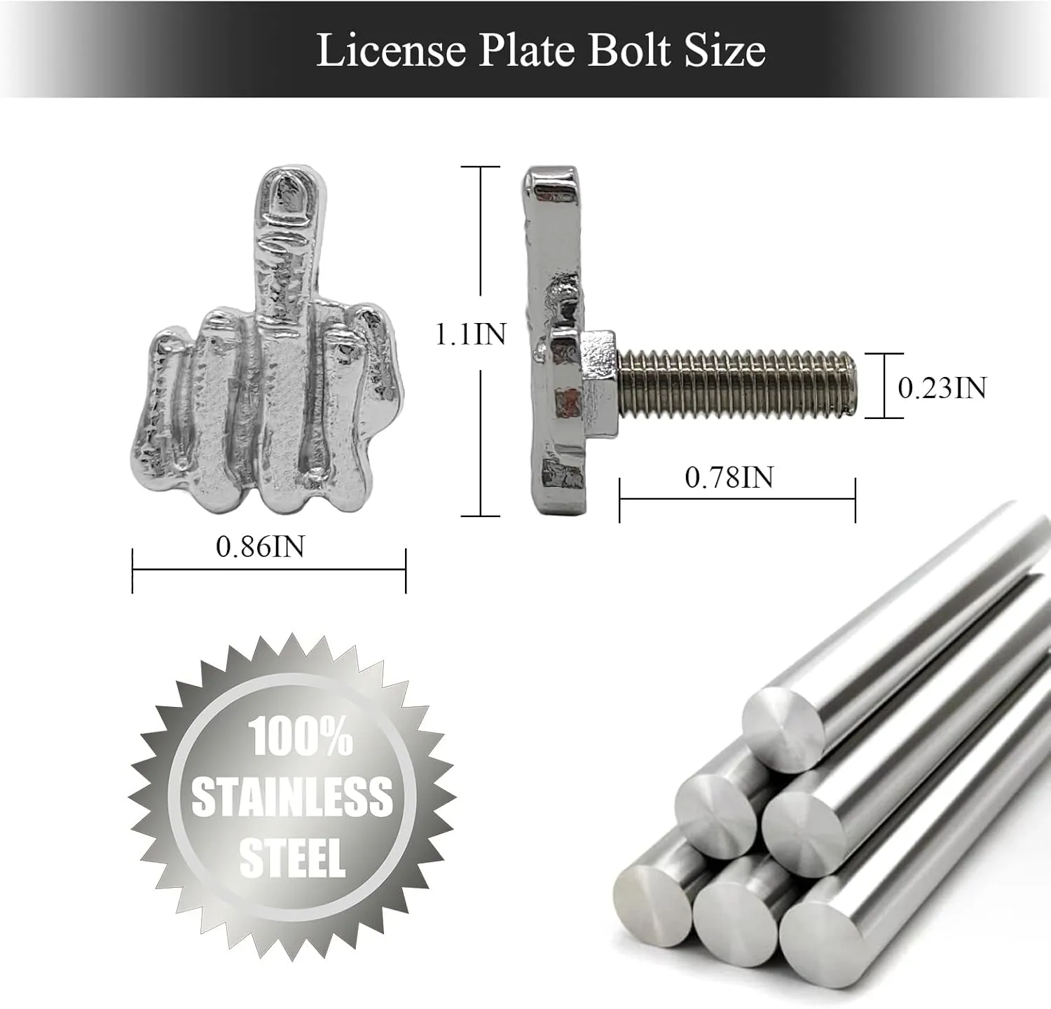 License Plate Bolts, 4 pcs Stainless Steel License Plate Screw for Motorcycle Chopper Car Tag Frame Windshield Trim (Silver)