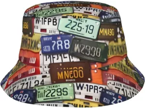 License Plate Print Sun Hats for Men Women Boonie Hat Foldable Fishing Hat Bucket Hat for Fishing Hiking Black
