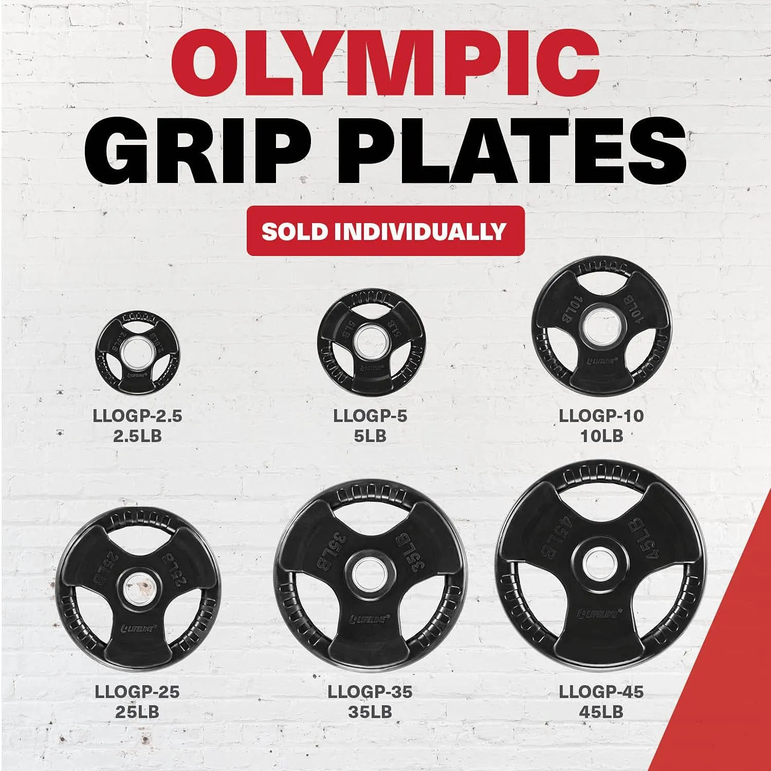 Lifeline Fitness Rubber Grip Plates For Olympic Barbell - 2" Weight Plates for Home or Gym - Strength Training Single Plates - 2.5/5/10/25/35/45 LB Options