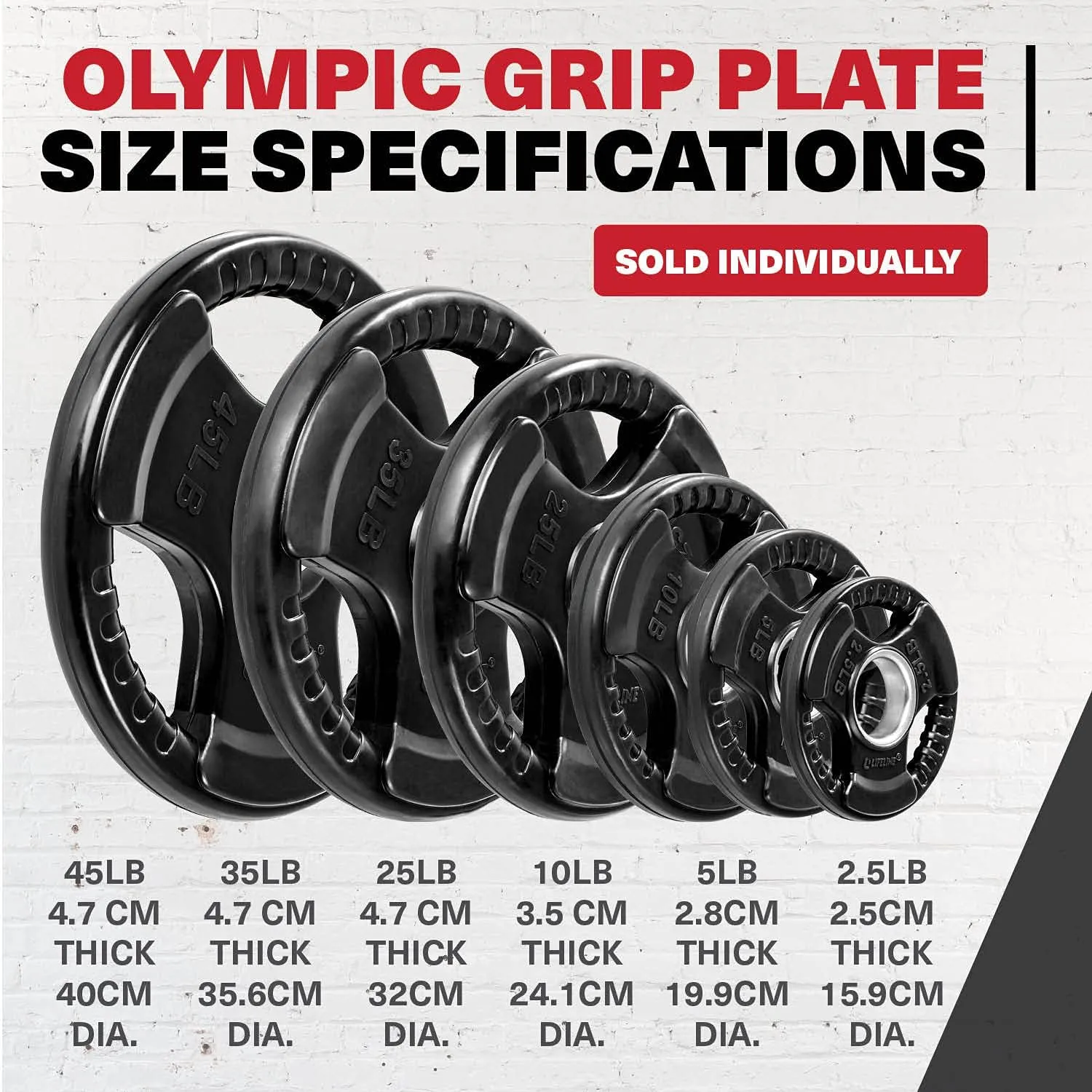 Lifeline Fitness Rubber Grip Plates For Olympic Barbell - 2" Weight Plates for Home or Gym - Strength Training Single Plates - 2.5/5/10/25/35/45 LB Options