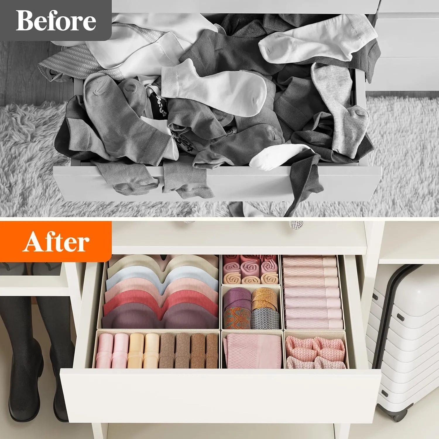 Lifewit 16 Pack Drawer Organizer, Dresser Underwear Drawer Organizer Bins, Foldable Fabric Closet Organizers, Storage Drawer Dividers, Dorm Room Essentials for Clothing, Socks, Towels, Ties Khaki
