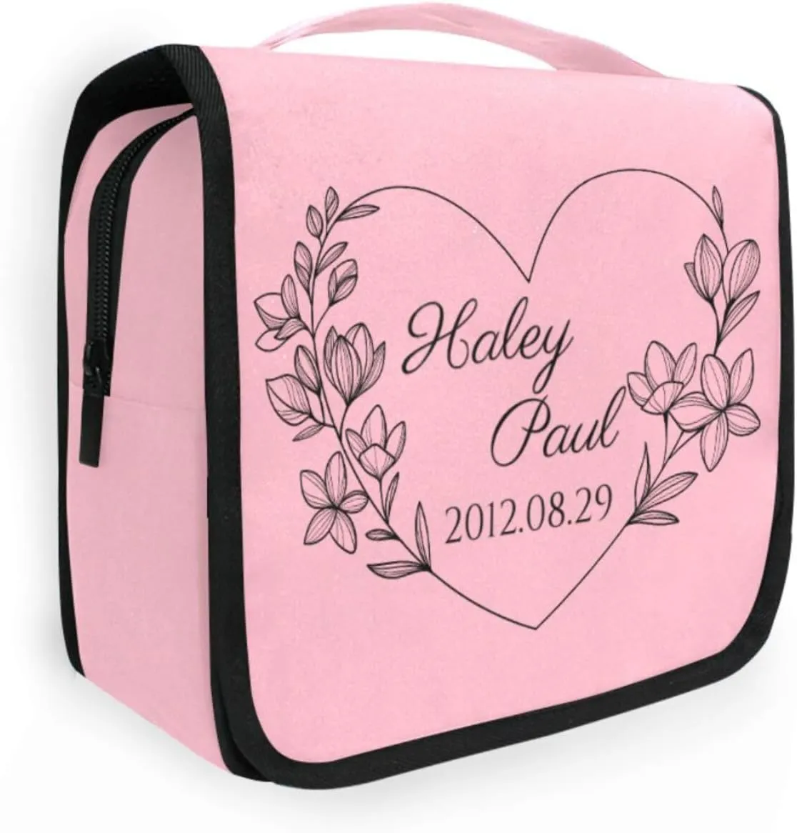 Light Pink Custom Toiletry Bag Personalized Name Makeup Cosmetic Bag Travel Toiletry Organizer Large Capacity Cosmetic Case for Brush Toiletries Shaving Storage