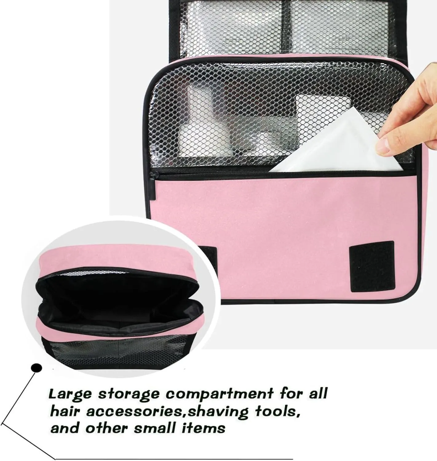 Light Pink Custom Toiletry Bag Personalized Name Makeup Cosmetic Bag Travel Toiletry Organizer Large Capacity Cosmetic Case for Brush Toiletries Shaving Storage