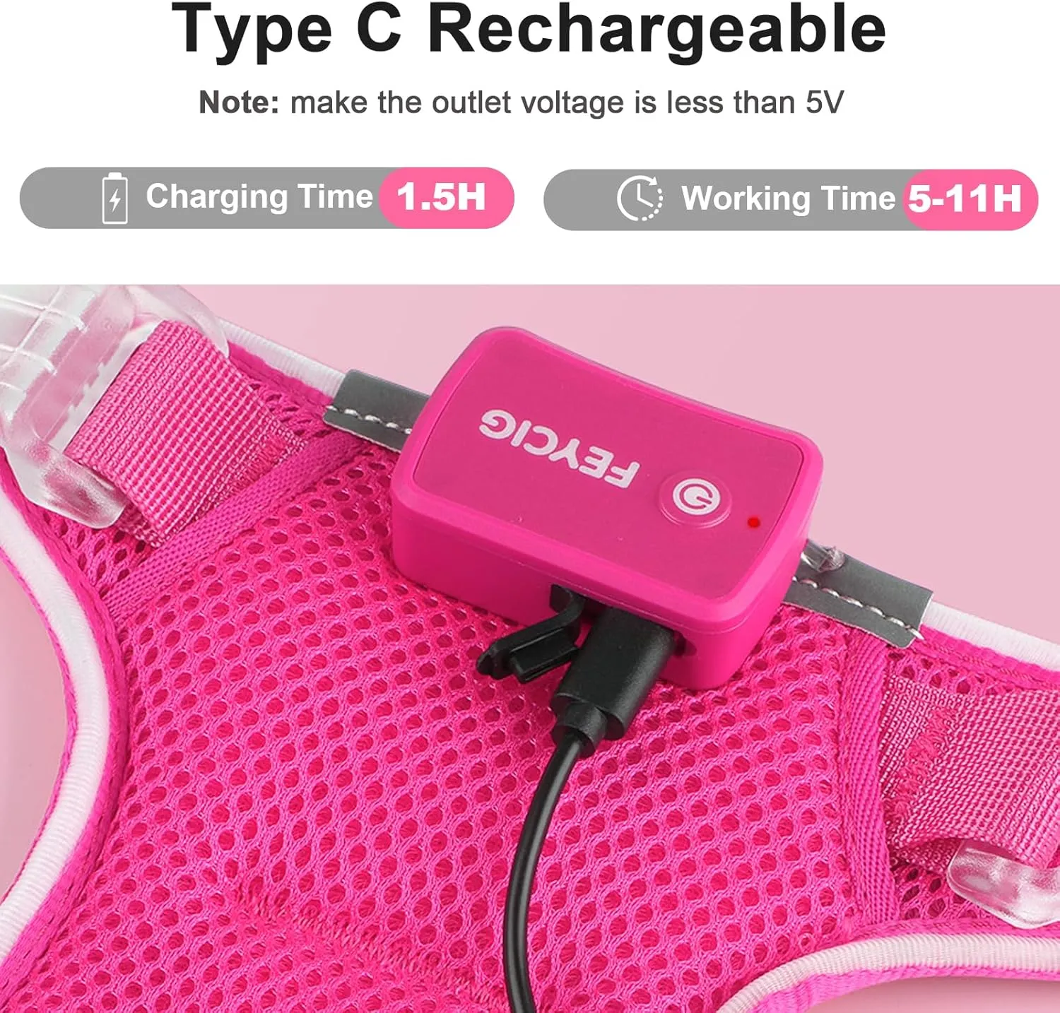 Light Up Dog Harness,Reflective Pet Harness Rechargeable,Led Dog Vest Harness for Night Walking,Adjustable Dog Safety Vest for Small Medium Large Dogs-No Pull,Pink,XL