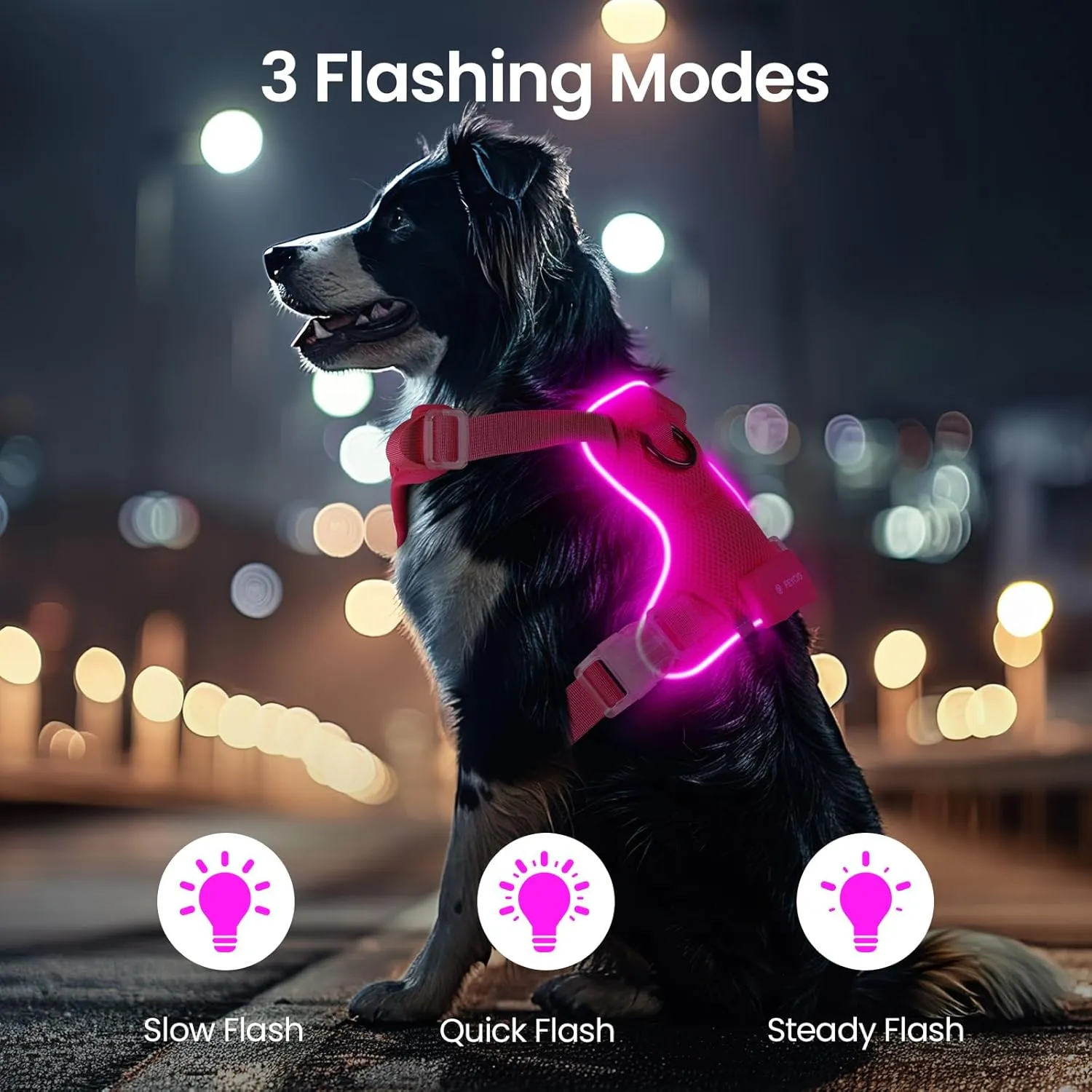 Light Up Dog Harness,Reflective Pet Harness Rechargeable,Led Dog Vest Harness for Night Walking,Adjustable Dog Safety Vest for Small Medium Large Dogs-No Pull,Pink,XL