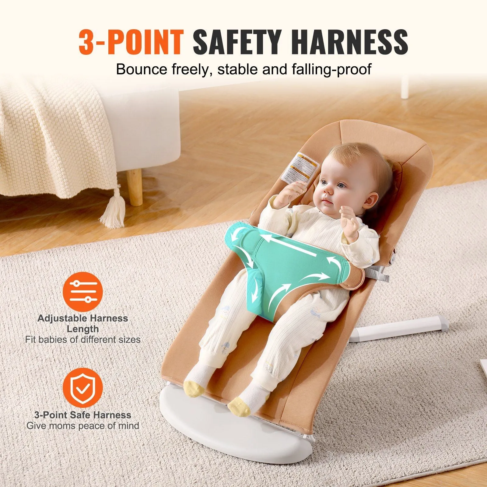 Lightweight & Portable Baby Bouncer with 2 Reclining Angles