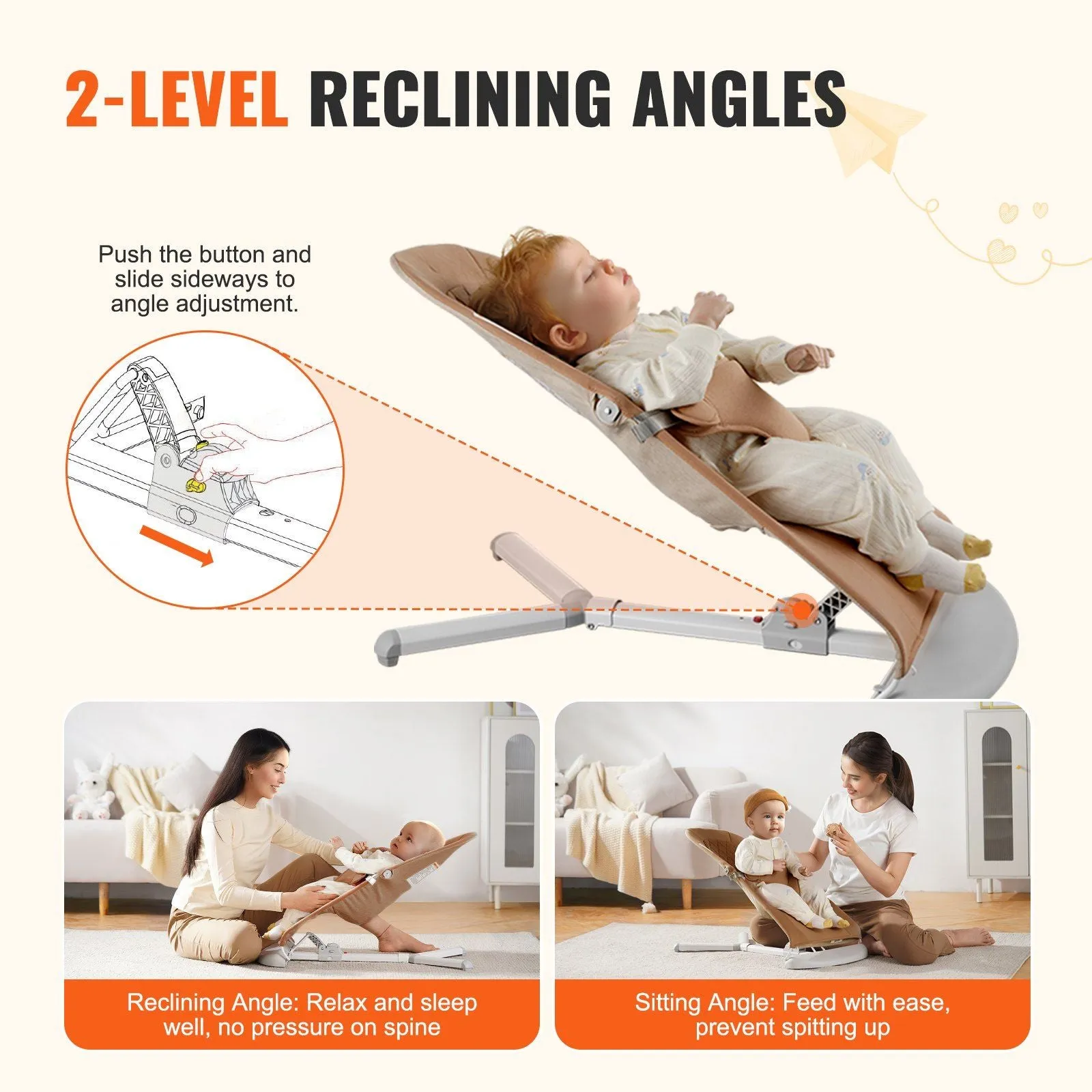 Lightweight & Portable Baby Bouncer with 2 Reclining Angles