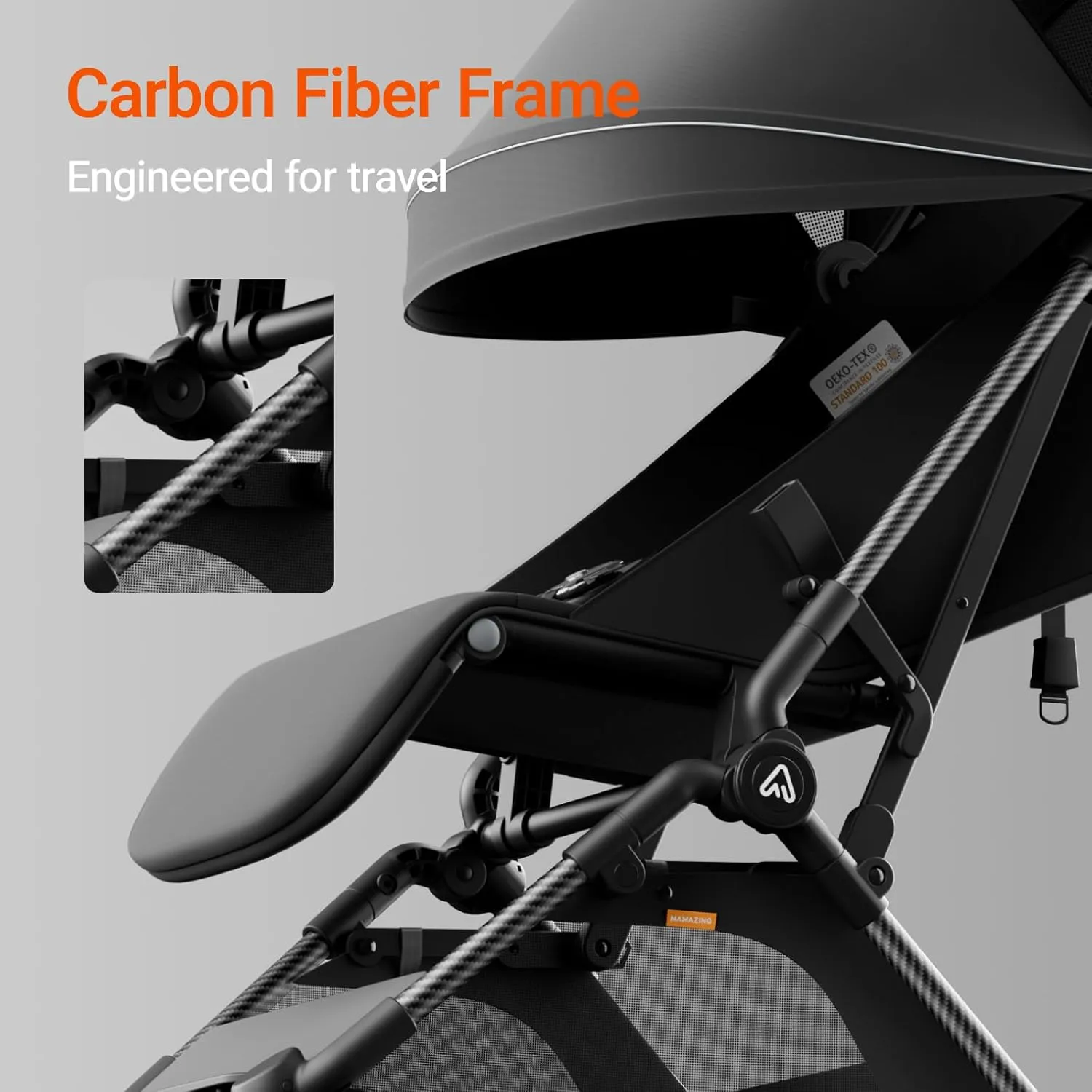 Lightweight Baby Travel Stroller with Carbor Fiber Frame, Compact & Airplane-Friendly, One-Handed Folding Design, 11.6 lbs, Perfect for Toddlers, Jet