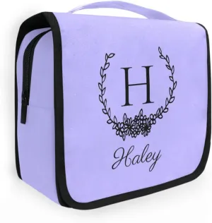 Lilac Custom Hanging Toiletry Bag Personalized Initial Name Makeup Cosmetic Bag Large Capacity Cosmetic Case Travel Toiletry Organizer for Brush Toiletries Shaving Storage