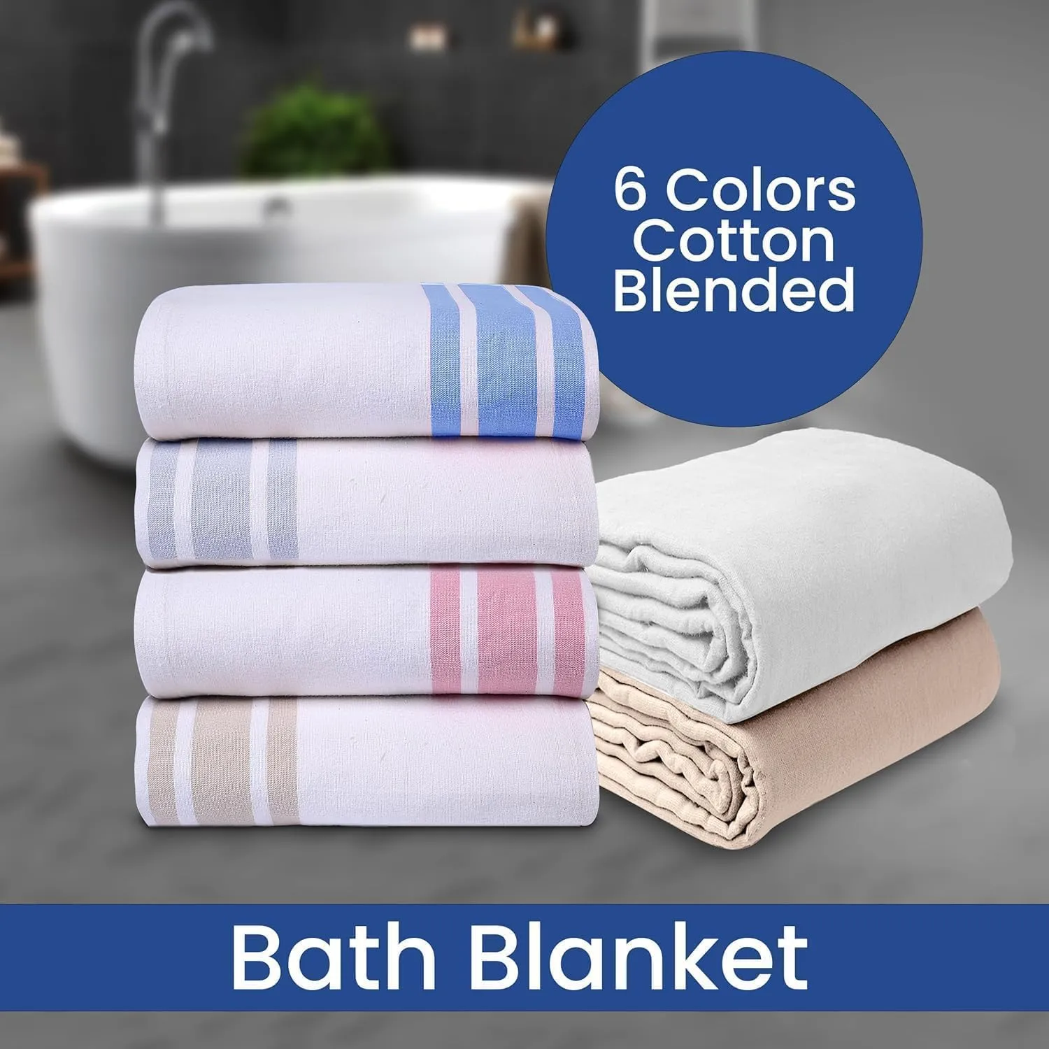 Linteum Textile Cotton Blended Hospital Patient Bath Blanket, Bed Bath Sheet, Twin Blanket Lightweight Thermal Utility Blankets 70x90 in, 1.4 lb. Unbleached