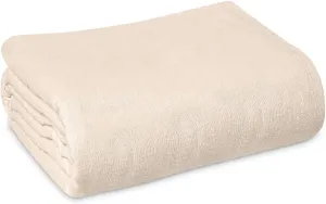 Linteum Textile Cotton Blended Hospital Patient Bath Blanket, Bed Bath Sheet, Twin Blanket Lightweight Thermal Utility Blankets 70x90 in, 1.4 lb. Unbleached