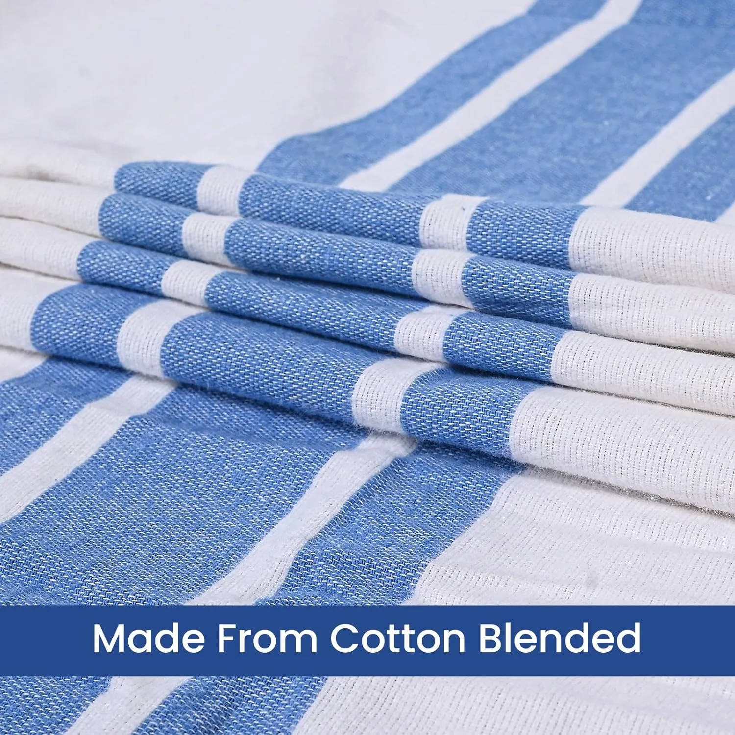 Linteum Textile Cotton Blended Hospital Patient Twin Bed Bath Sheet, Lightweight Sheet Blankets (12-Pack, 70x90 in, 1.75 lb.) White with Blue Stripes