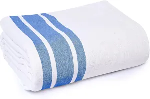 Linteum Textile Cotton Blended Hospital Patient Twin Bed Bath Sheet, Lightweight Sheet Blankets (12-Pack, 70x90 in, 1.75 lb.) White with Blue Stripes