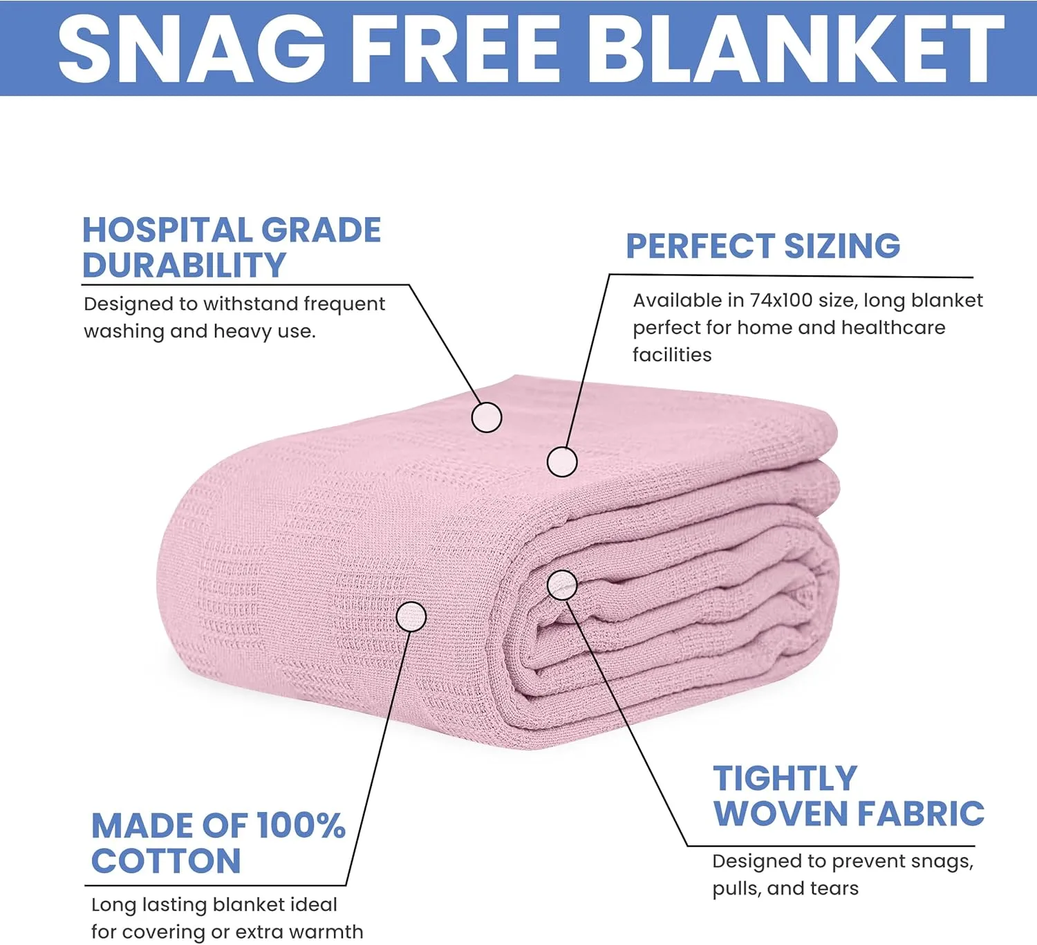 Linteum Textile Hospital Thermal SNAGLESS Spread Blanket, 100% Cotton (74x100 in, Mauve)